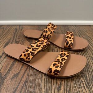 J.Crew Leopard calf hair easy summer slide sandals size 9